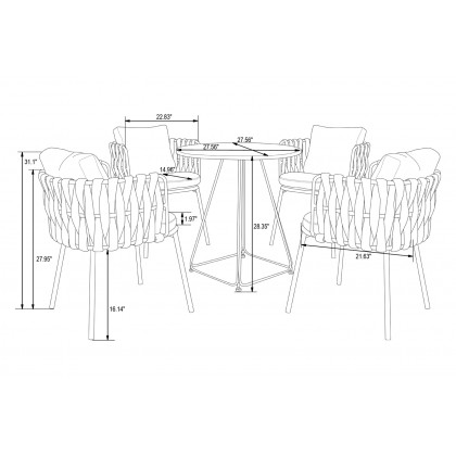 LeisureMod Spencer Modern Rope Outdoor Patio Dining Chair With Cushions - Gray