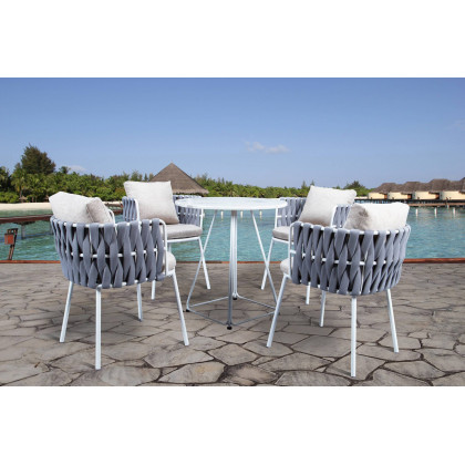 LeisureMod Spencer Modern Rope Outdoor Patio Dining Chair With Cushions - Light Gray
