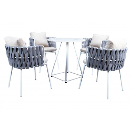 LeisureMod Spencer Modern Rope Outdoor Patio Dining Chair With Cushions - Light Gray