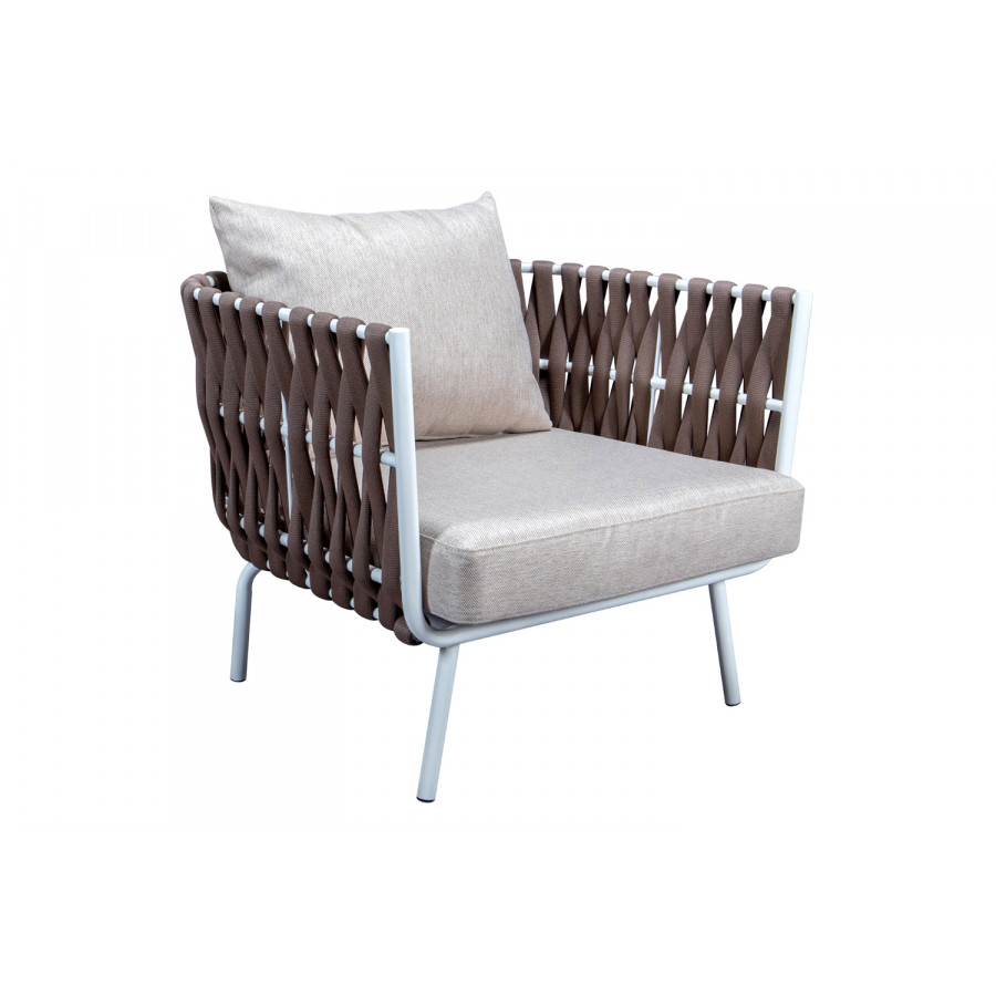 LeisureMod Spencer Modern Outdoor Rope Club Chair with Cushions - Brown