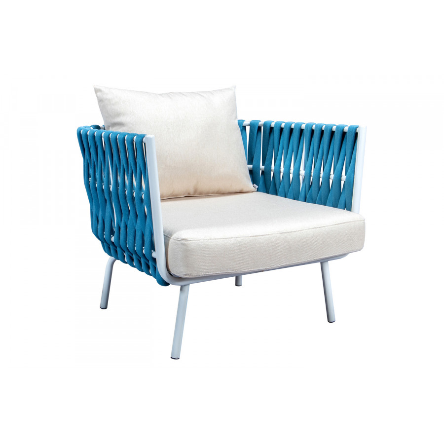 LeisureMod Spencer Modern Outdoor Rope Club Chair with Cushions - Blue