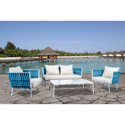 LeisureMod Spencer Modern Outdoor Rope Club Chair with Cushions - Blue