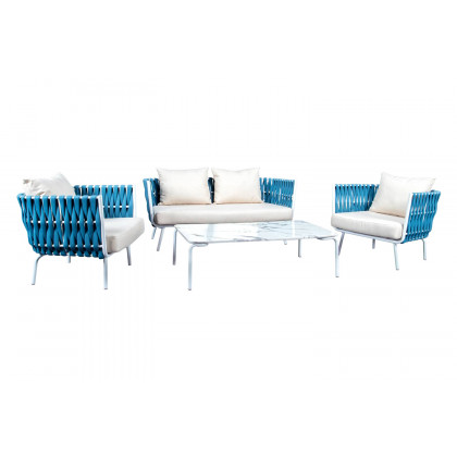LeisureMod Spencer Modern Outdoor Rope Club Chair with Cushions - Blue
