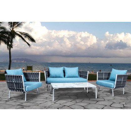LeisureMod Spencer Modern Outdoor Rope Club Chair with Cushions - Gray