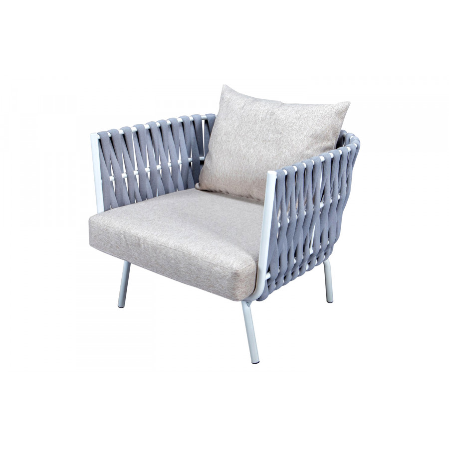 LeisureMod Spencer Modern Outdoor Rope Club Chair with Cushions - Light Gray