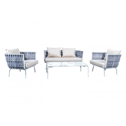 LeisureMod Spencer Modern Outdoor Rope Club Chair with Cushions - Light Gray