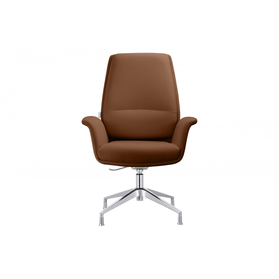 LeisureMod Summit Modern Office Chair in Faux Leather and Aluminum Frame with Adjustable Height and Swivel - Dark Brown