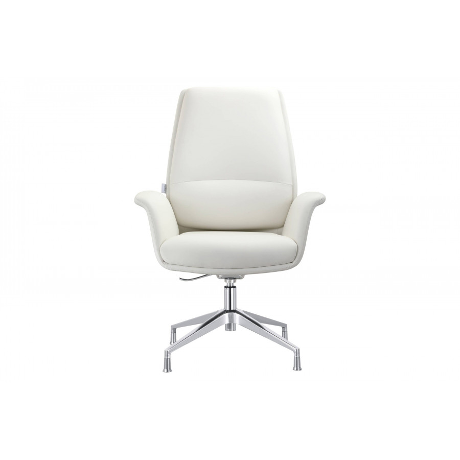 LeisureMod Summit Modern Office Chair in Faux Leather and Aluminum Frame with Adjustable Height and Swivel - White