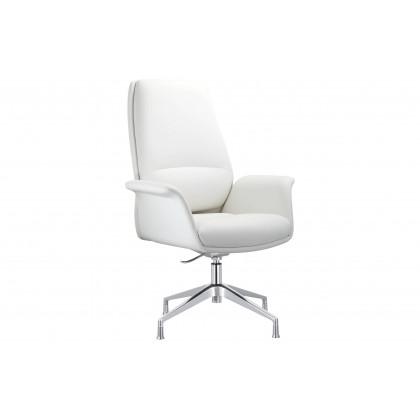 LeisureMod Summit Modern Office Chair in Faux Leather and Aluminum Frame with Adjustable Height and Swivel - White
