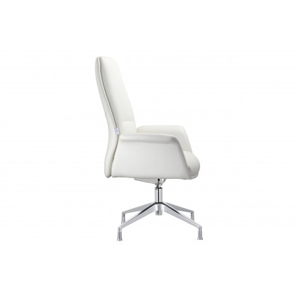 LeisureMod Summit Modern Office Chair in Faux Leather and Aluminum Frame with Adjustable Height and Swivel - White