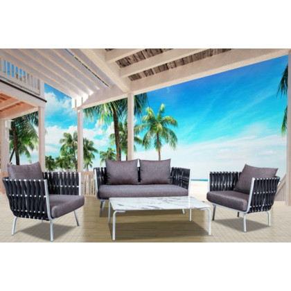 LeisureMod - Spencer Modern Outdoor Rope Loveseat with Cushions