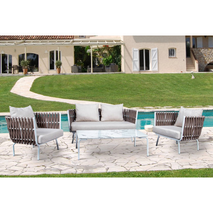 LeisureMod - Spencer Modern Outdoor Rope Loveseat with Cushions