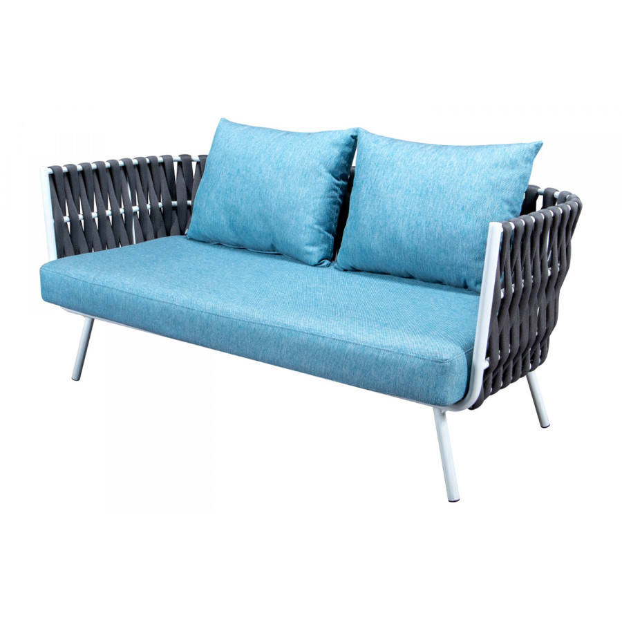 LeisureMod Spencer Modern Outdoor Rope Loveseat with Cushions - Gray