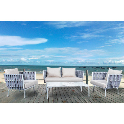 LeisureMod Spencer Modern Outdoor Rope Loveseat with Cushions - Light Gray