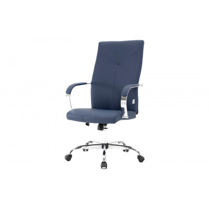 LeisureMod Sonora Modern High-Back Leather Office Chair - Navy Blue