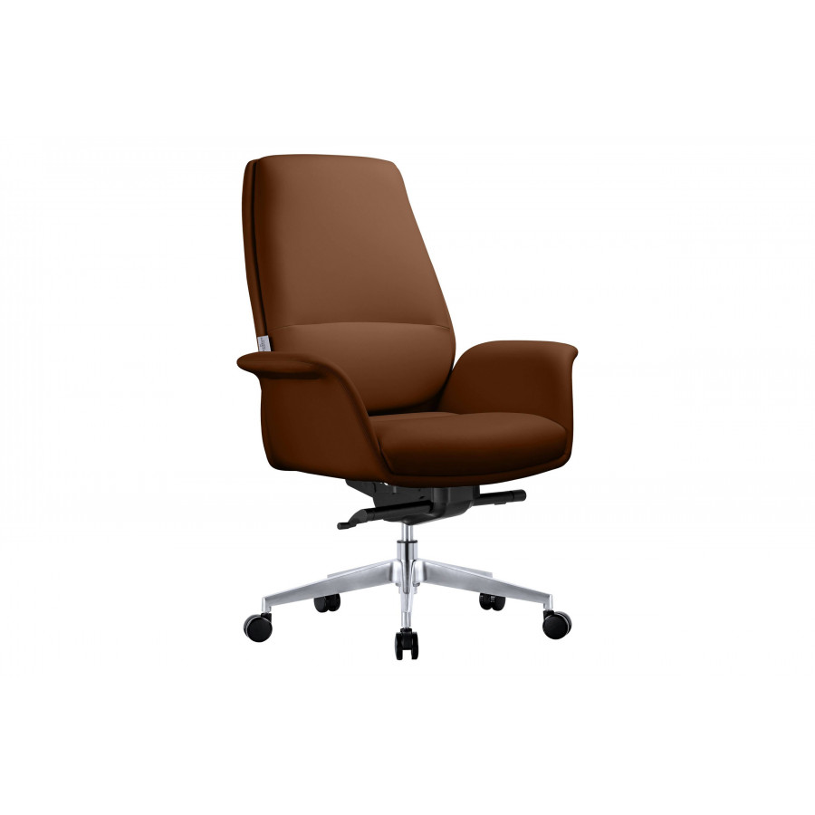 LeisureMod Summit Mid-Century Modern Faux Leather Conference Office Chair with Swivel and Tilt - Dark Brown