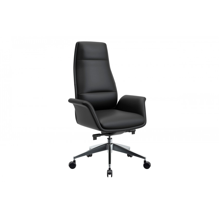 LeisureMod Summit Mid-Century Modern High-Back Conference Office Chair with Aluminum Frame - Black