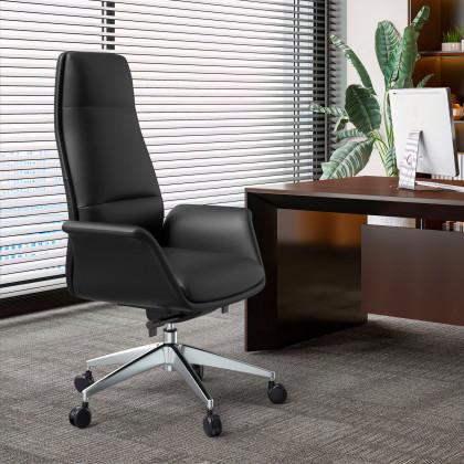 LeisureMod Summit Mid-Century Modern High-Back Conference Office Chair with Aluminum Frame - Black