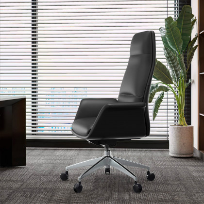LeisureMod Summit Mid-Century Modern High-Back Conference Office Chair with Aluminum Frame - Black