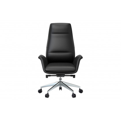 LeisureMod Summit Mid-Century Modern High-Back Conference Office Chair with Aluminum Frame - Black
