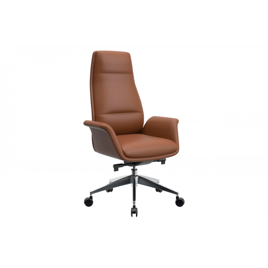 LeisureMod Summit Mid-Century Modern High-Back Conference Office Chair with Aluminum Frame - Dark Brown