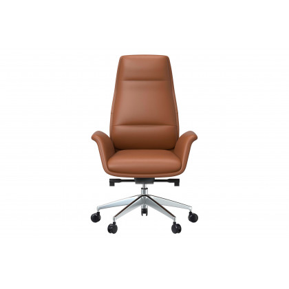 LeisureMod Summit Mid-Century Modern High-Back Conference Office Chair with Aluminum Frame - Dark Brown