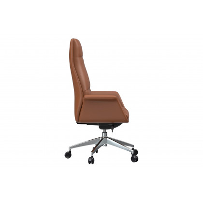 LeisureMod Summit Mid-Century Modern High-Back Conference Office Chair with Aluminum Frame - Dark Brown