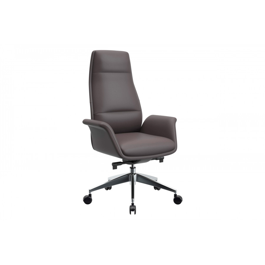 LeisureMod Summit Mid-Century Modern High-Back Conference Office Chair with Aluminum Frame - Gray