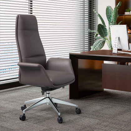 LeisureMod Summit Mid-Century Modern High-Back Conference Office Chair with Aluminum Frame - Gray