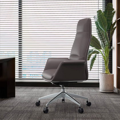 LeisureMod Summit Mid-Century Modern High-Back Conference Office Chair with Aluminum Frame - Gray