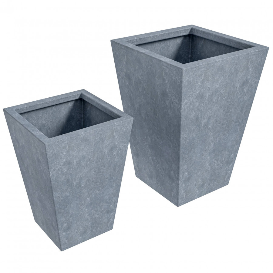 LeisureMod Serene Modern Fiberstone and Clay Planters Pot (Set of 2) - Aged Concrete