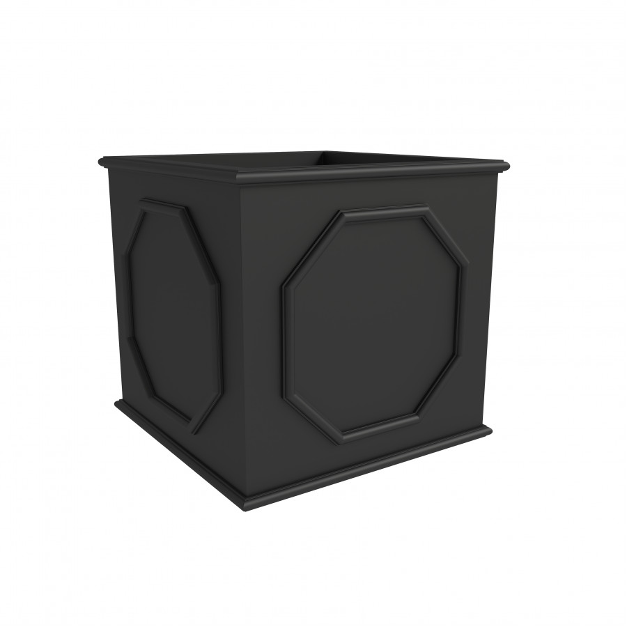 LeisureMod Sprout Modern 18" Cube Planter in Fiberstone and Clay - Black