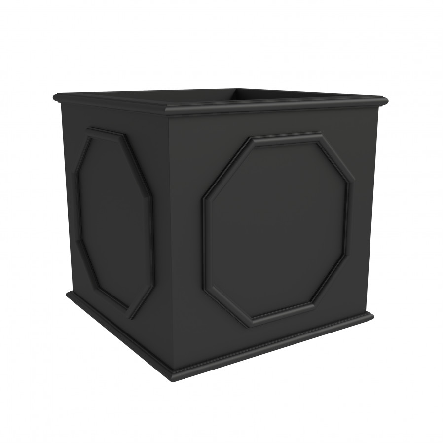 LeisureMod Sprout Modern 22" Cube Planter in Fiberstone and Clay - Black