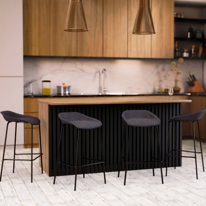 LeisureMod Servos Modern Barstool with Upholstered Faux Leather Seat - Black