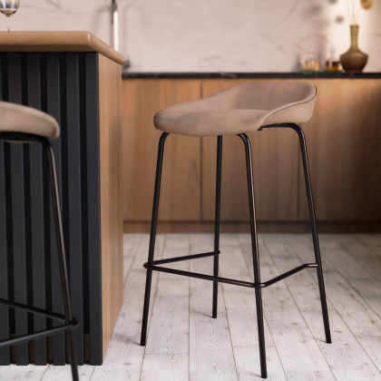 LeisureMod Servos Modern Barstool with Upholstered Faux Leather Seat - Sand Brown