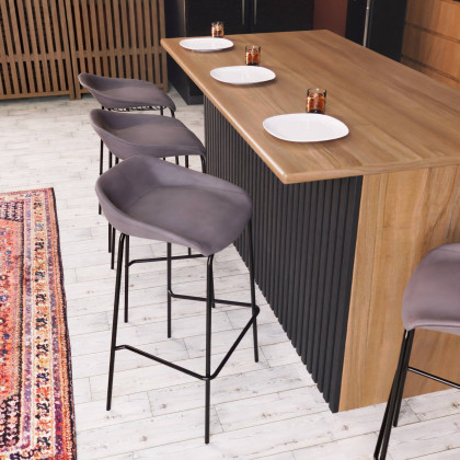 LeisureMod Servos Modern Barstool with Upholstered Faux Leather Seat - Light Gray
