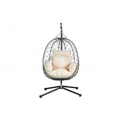 LeisureMod Summit Modern Outdoor Single Person Egg Swing Chair with Removable Cushions - Beige