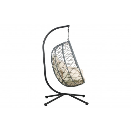 LeisureMod Summit Modern Outdoor Single Person Egg Swing Chair with Removable Cushions - Beige