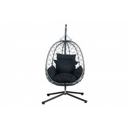 LeisureMod Summit Modern Outdoor Single Person Egg Swing Chair with Removable Cushions - Black