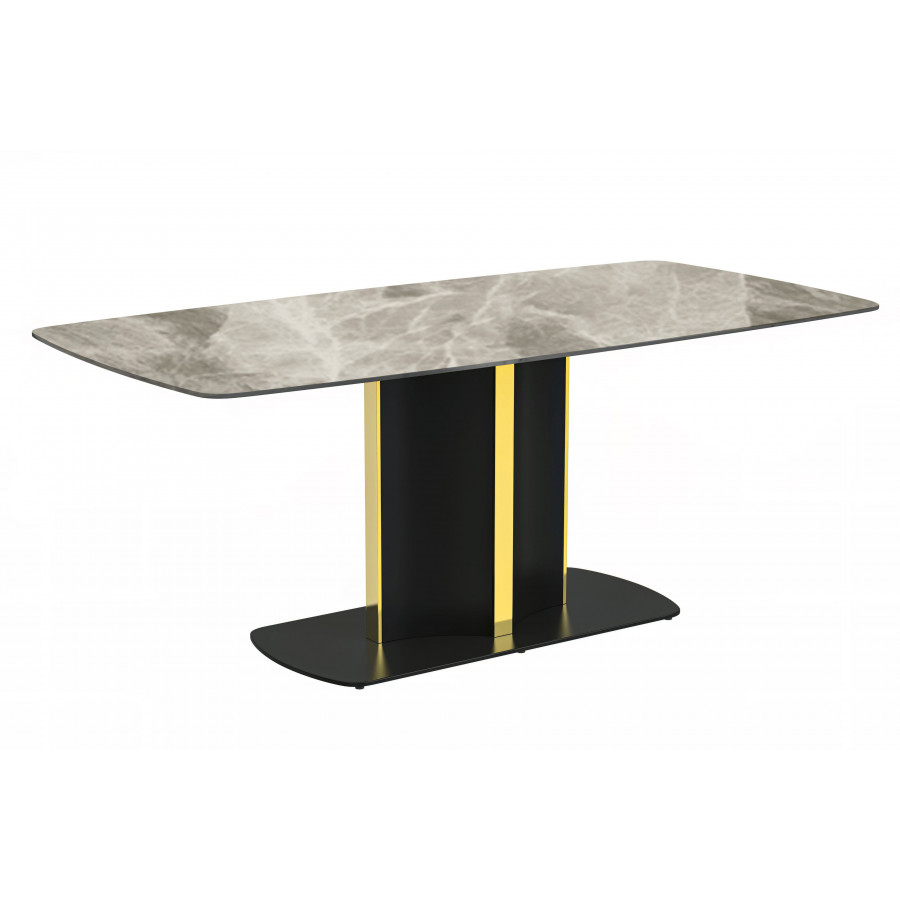 LeisureMod Sylva Modern 55" Rectangular Dining Table with Sintered Stone Top and Gold Steel Pedestal Base - Deep Gray