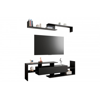 LeisureMod Surrey Modern TV Stand with MDF Shelves and Bookcase - Ebony