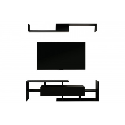 LeisureMod Surrey Modern TV Stand with MDF Shelves and Bookcase - Ebony