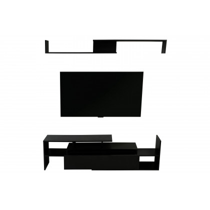 LeisureMod Surrey Modern TV Stand with MDF Shelves and Bookcase - Ebony
