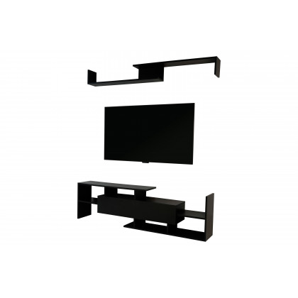 LeisureMod Surrey Modern TV Stand with MDF Shelves and Bookcase - Ebony