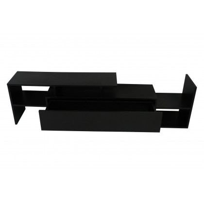 LeisureMod Surrey Modern TV Stand with MDF Shelves and Bookcase - Ebony