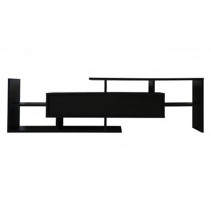 LeisureMod Surrey Modern TV Stand with MDF Shelves and Bookcase - Ebony