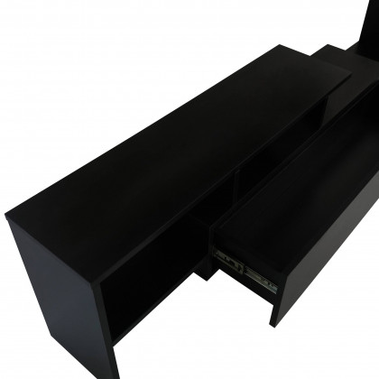 LeisureMod Surrey Modern TV Stand with MDF Shelves and Bookcase - Ebony