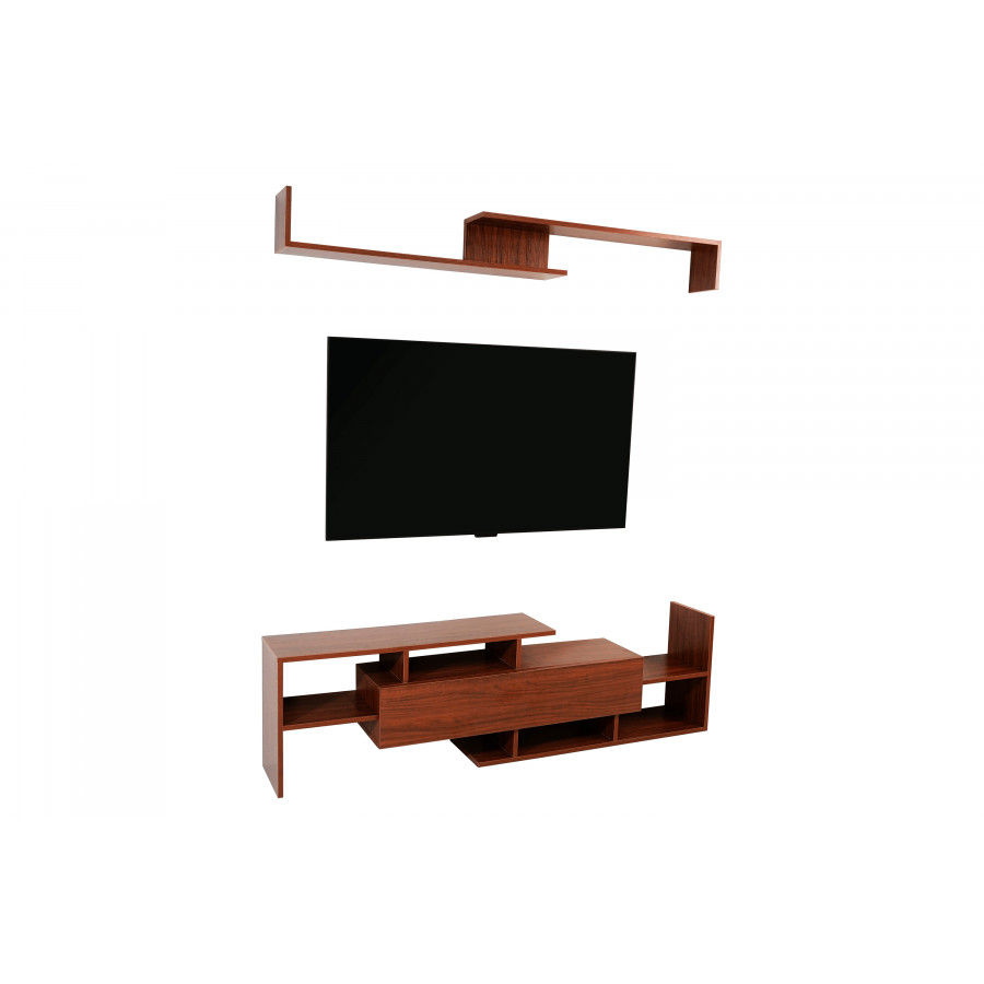 LeisureMod Surrey Modern TV Stand with MDF Shelves and Bookcase - Walnut