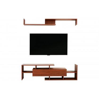 LeisureMod Surrey Modern TV Stand with MDF Shelves and Bookcase - Walnut