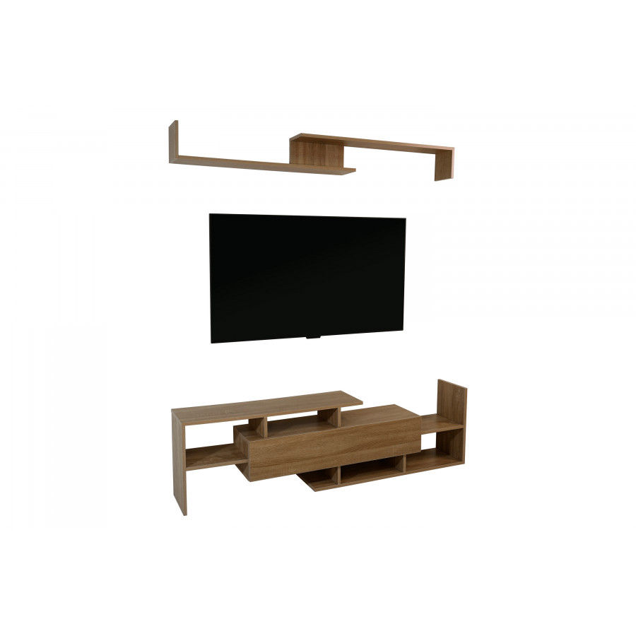 LeisureMod Surrey Modern TV Stand with MDF Shelves and Bookcase - Oak Wood